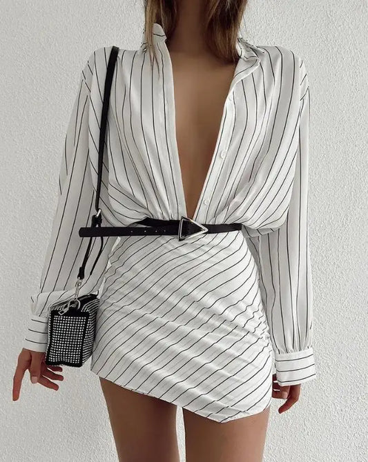 Striped Long-Sleeved Shirt Dress